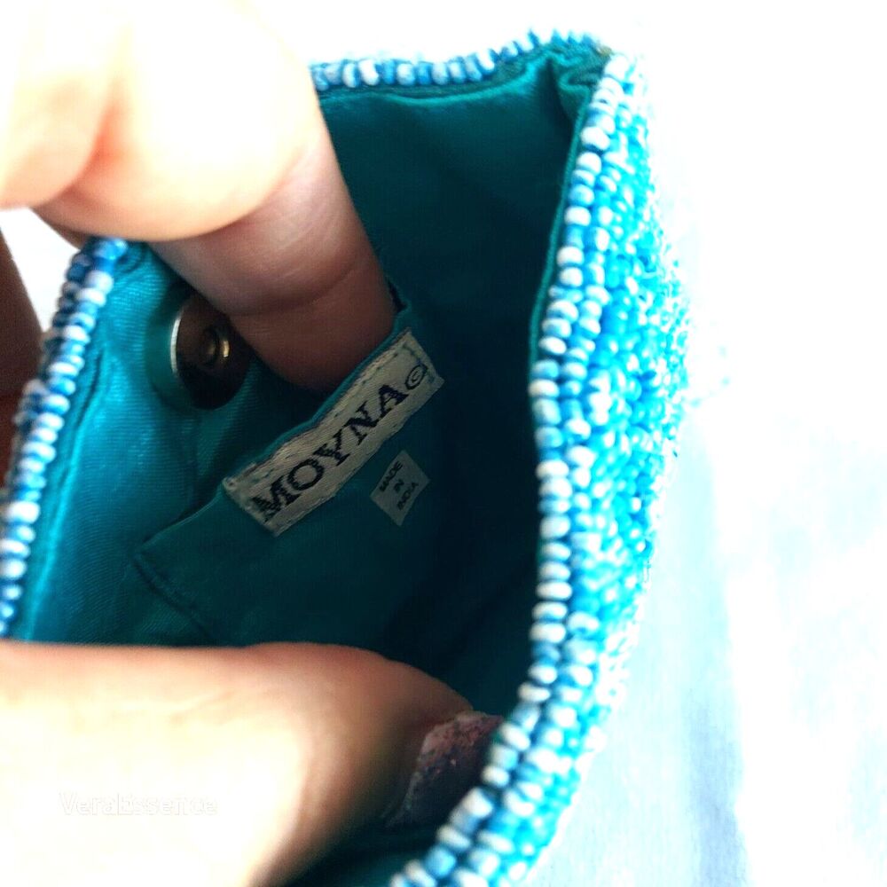 Moyna Mini Turquoise Beaded Evening shoulder crossbody Bag India 4.5x3.5 in - Picture 5 of 7